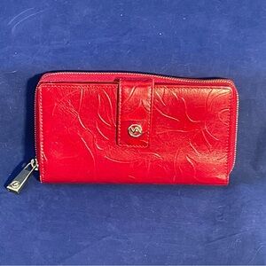 Valentina Feminine Floral Embossed Rich Red Genuine Italian Leather Wallet